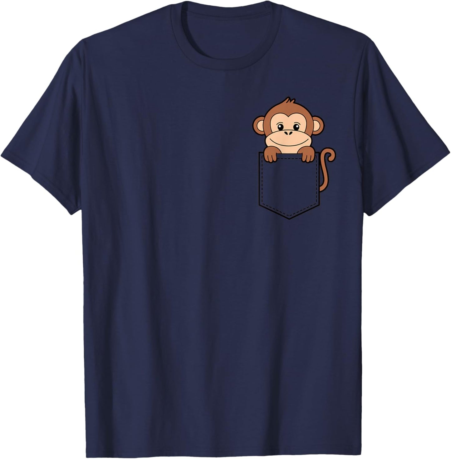Boys Girls Toddler Cute Zoo Animal Monkey Pocket for Kids T-Shirt - T-Shirt | Navy