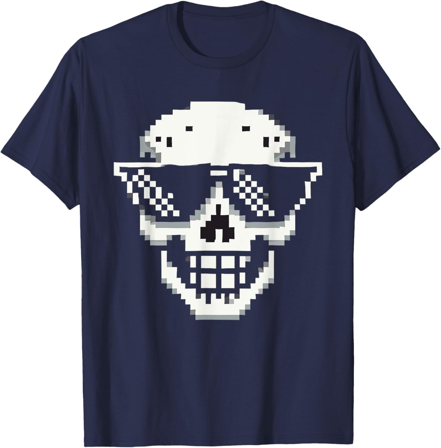 Pixel Cool Skull With Sunglasses Style T-Shirt - T-Shirt | Navy