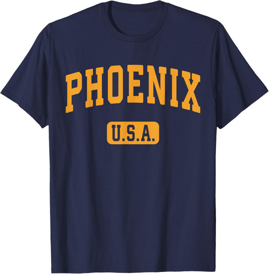 Phoenix AZ USA Athletic Text Sunset Yellow Font T-Shirt - T-Shirt | Navy