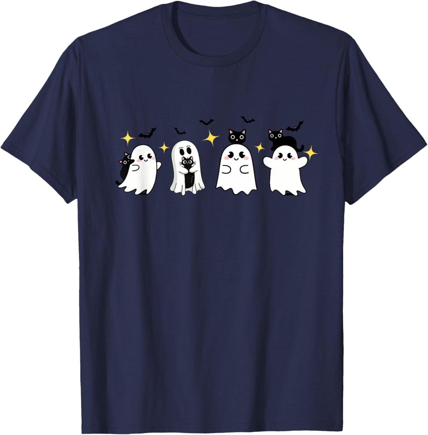 Cute Halloween Ghost with Cat Funny Spooky Cat Lovers Women T-Shirt - T-Shirt | Navy