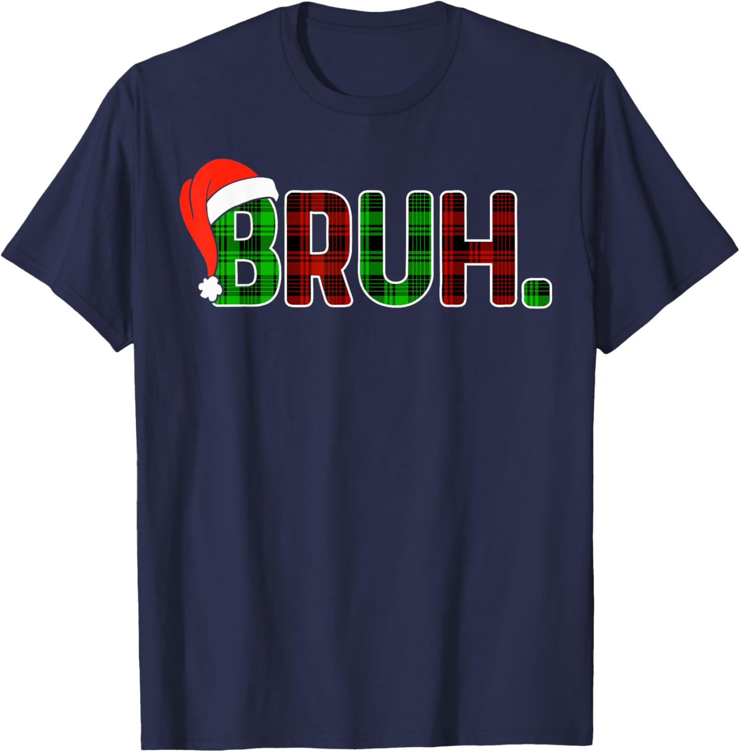 Bruh Funny Christmas Buffalo Plaid Boys Kids Pajamas Xmas T-Shirt - T-Shirt | Navy