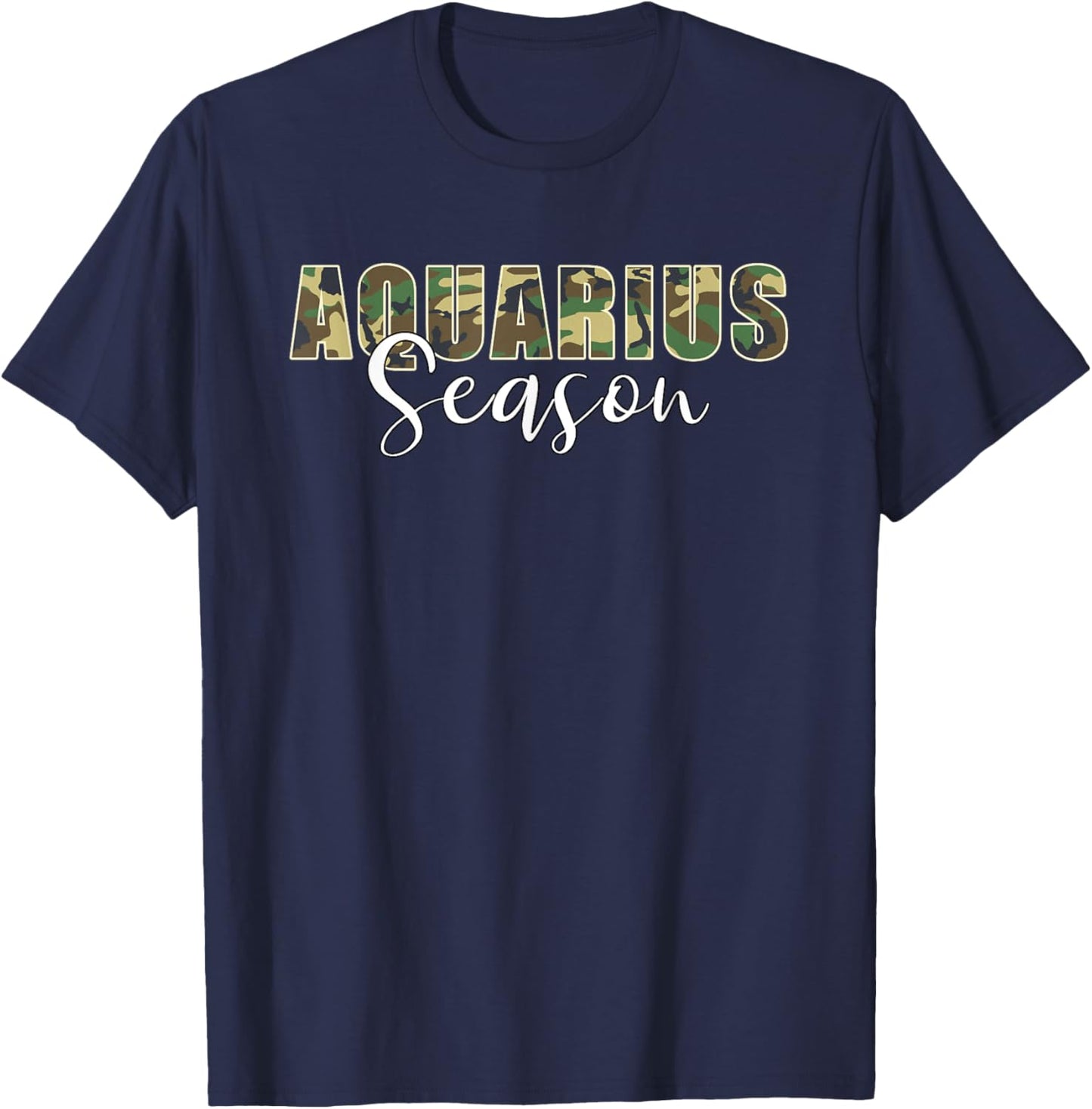 Aquarius Season Zodiac Birthday Camo Black Woman T-Shirt - T-Shirt | Navy