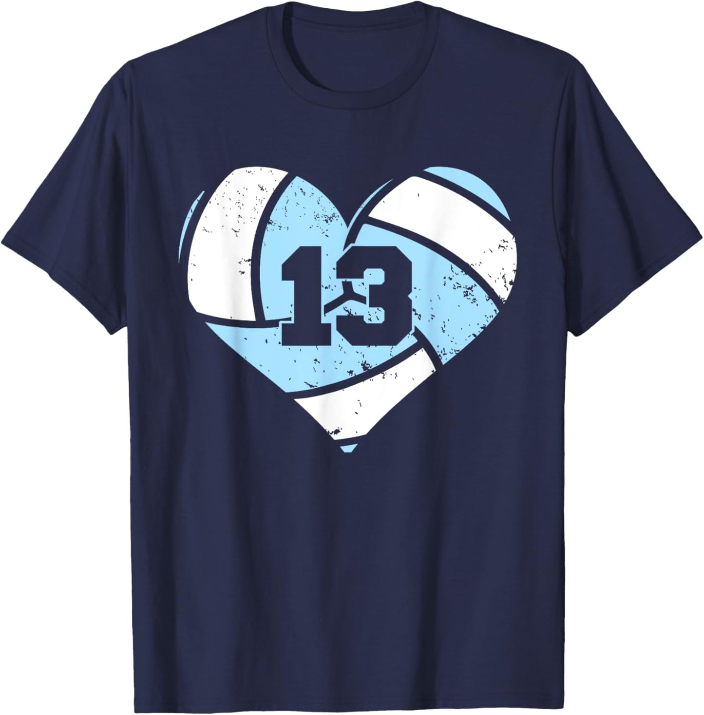 Volleyball Number 13 Jersey Funny Volleyball Heart Game Day T-Shirt - T-Shirt | Navy