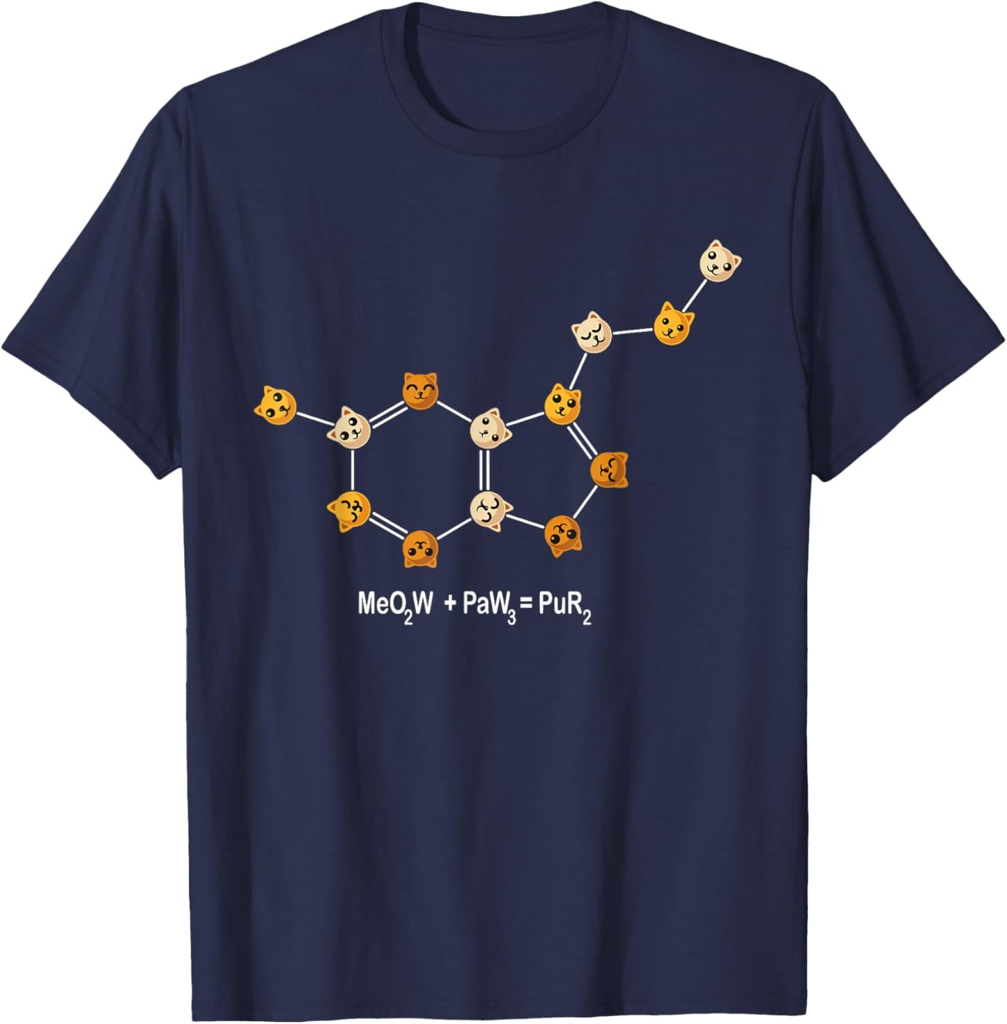 Funny Cat Chemistry Pun Molecule Science Cat Lover Women Kids T-Shirt - T-Shirt | Navy