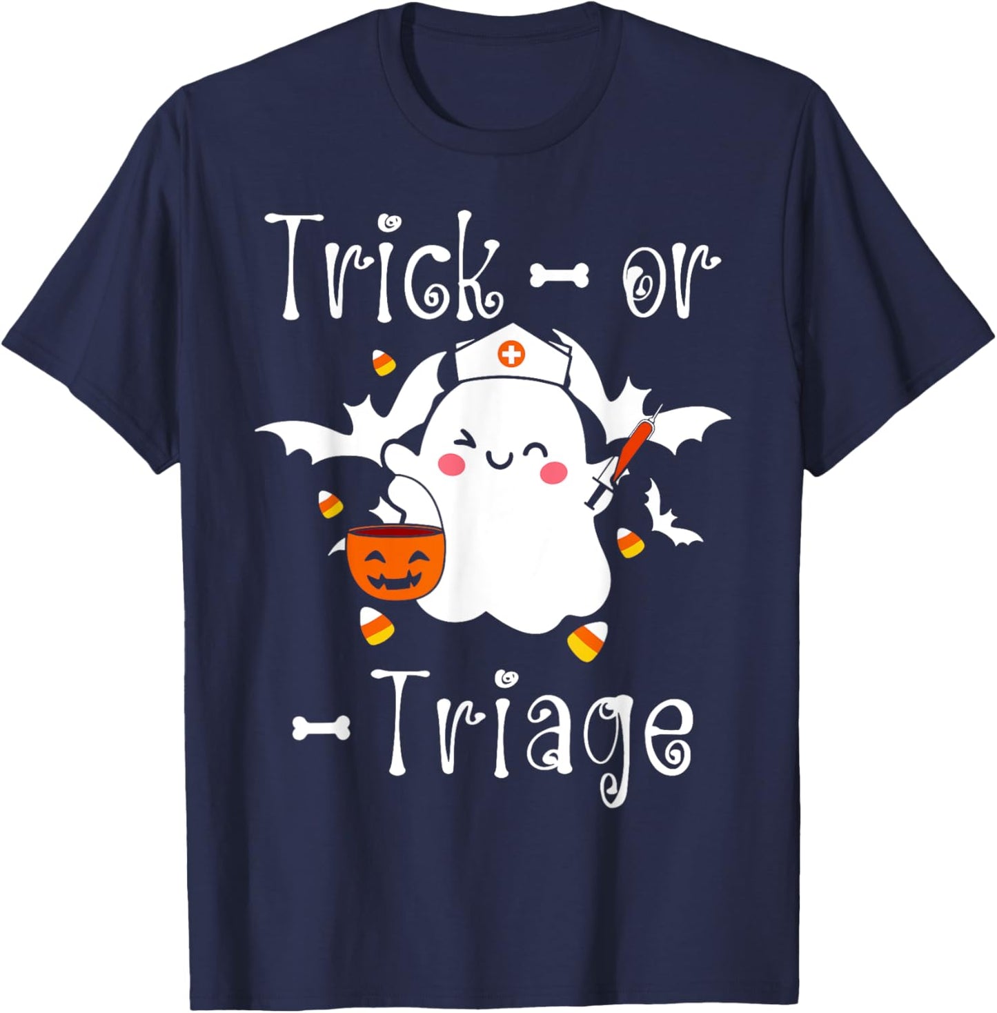 Trick or Triage Triage Nurse Ghost Halloween Spooky Costume T-Shirt - T-Shirt | Navy