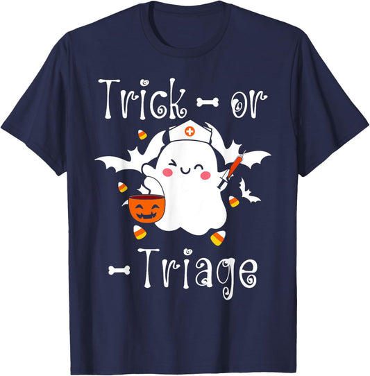 Trick or Triage Triage Nurse Ghost Halloween Spooky Costume T-Shirt - T-Shirt | Navy