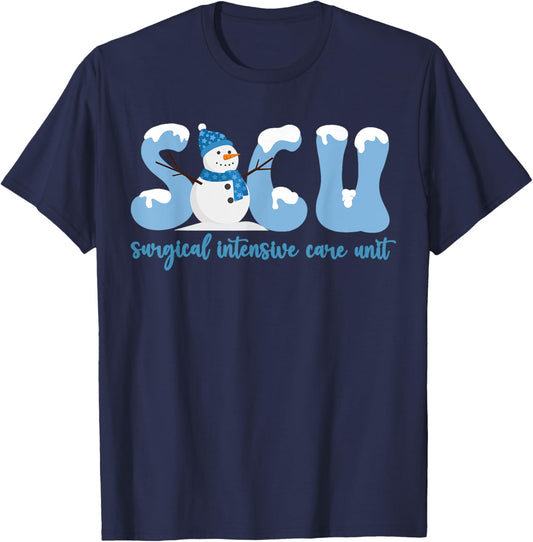 Winter SICU Surgery Intensive Care Unit Snowman Christmas T-Shirt - T-Shirt | Navy