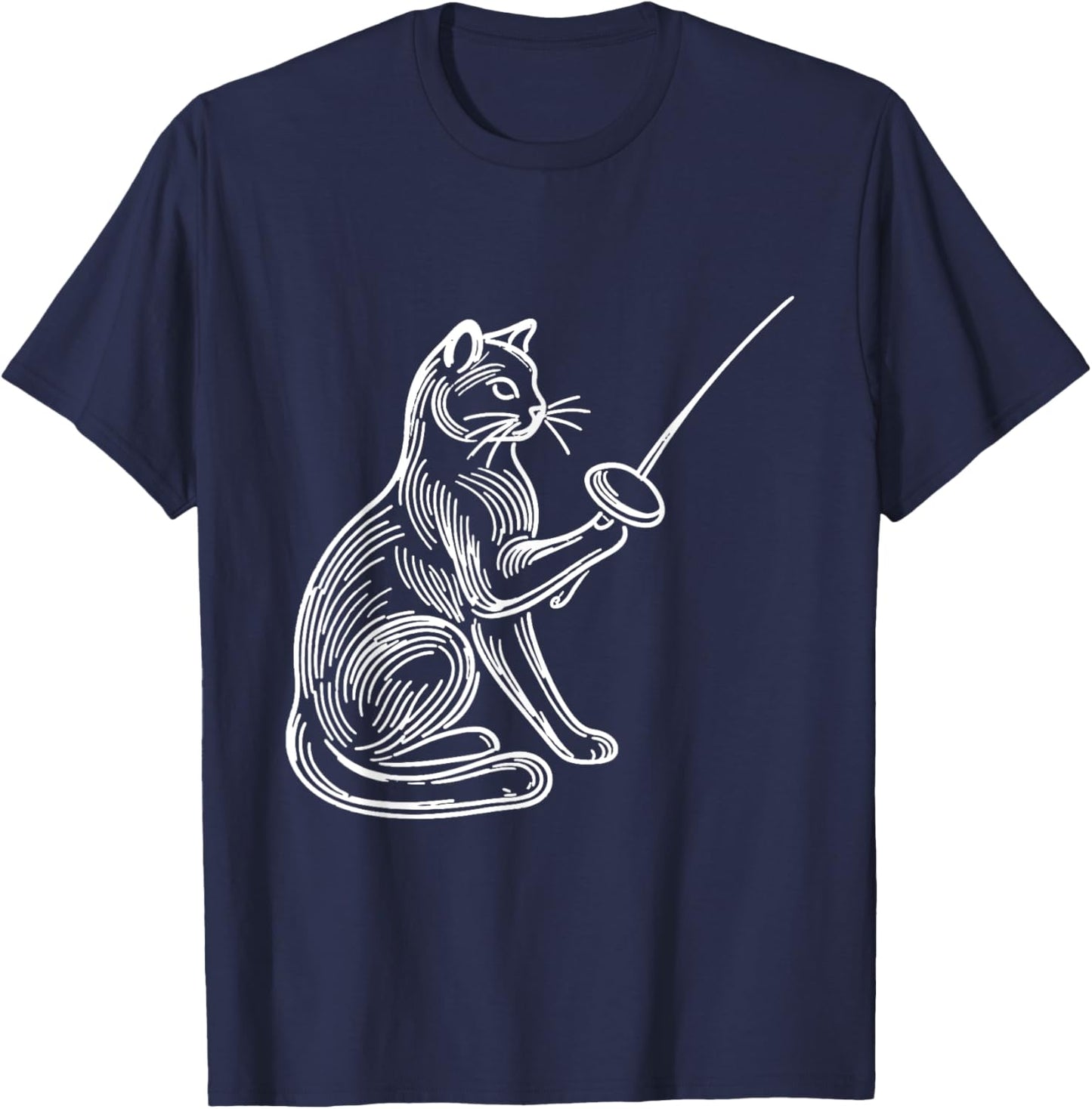 Funny Fencing Cat Shirt Combat Sport Kitten Fencer Cat Lover Men Women Girls Kids T-Shirt - T-Shirt | Navy