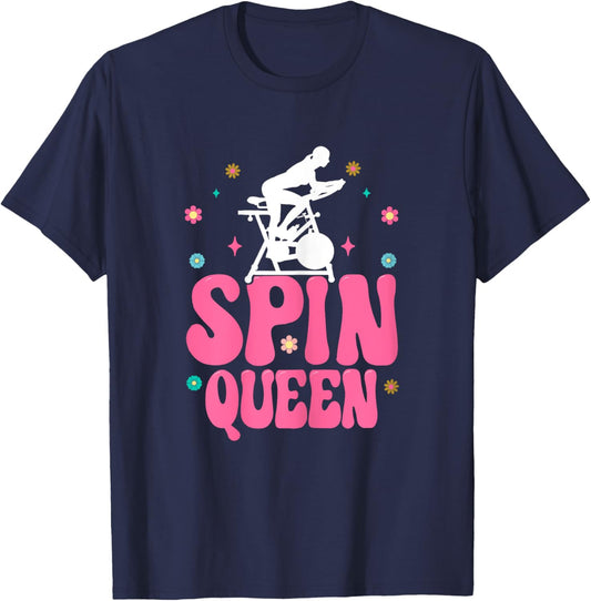 Spin Queen Funny Indoor Cycle Bike Spinning Girls Cycling T-Shirt - T-Shirt | Navy