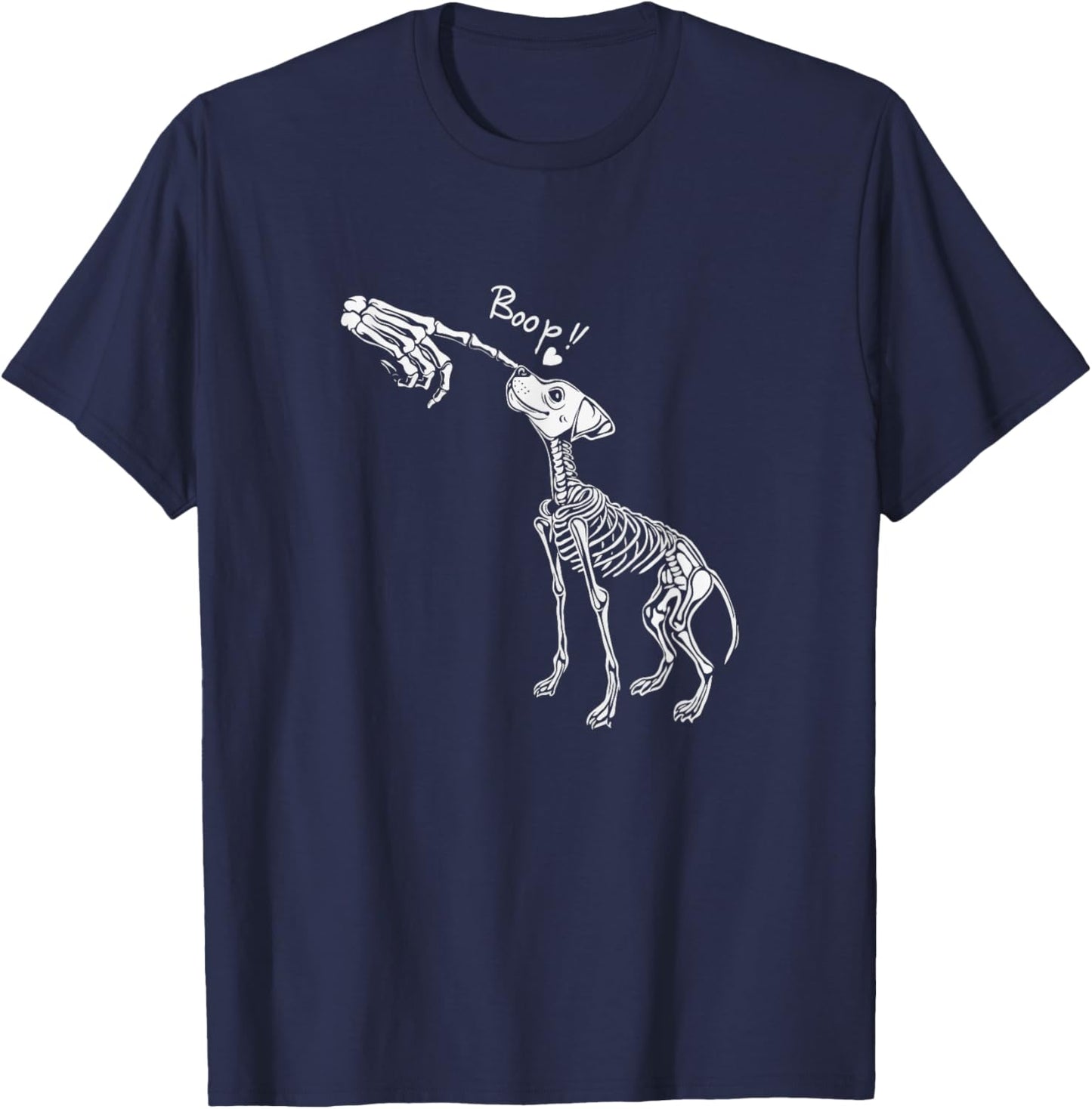 Funny Dog Skeleton Hand Boop Halloween Puppy Dog T-Shirt - T-Shirt | Navy