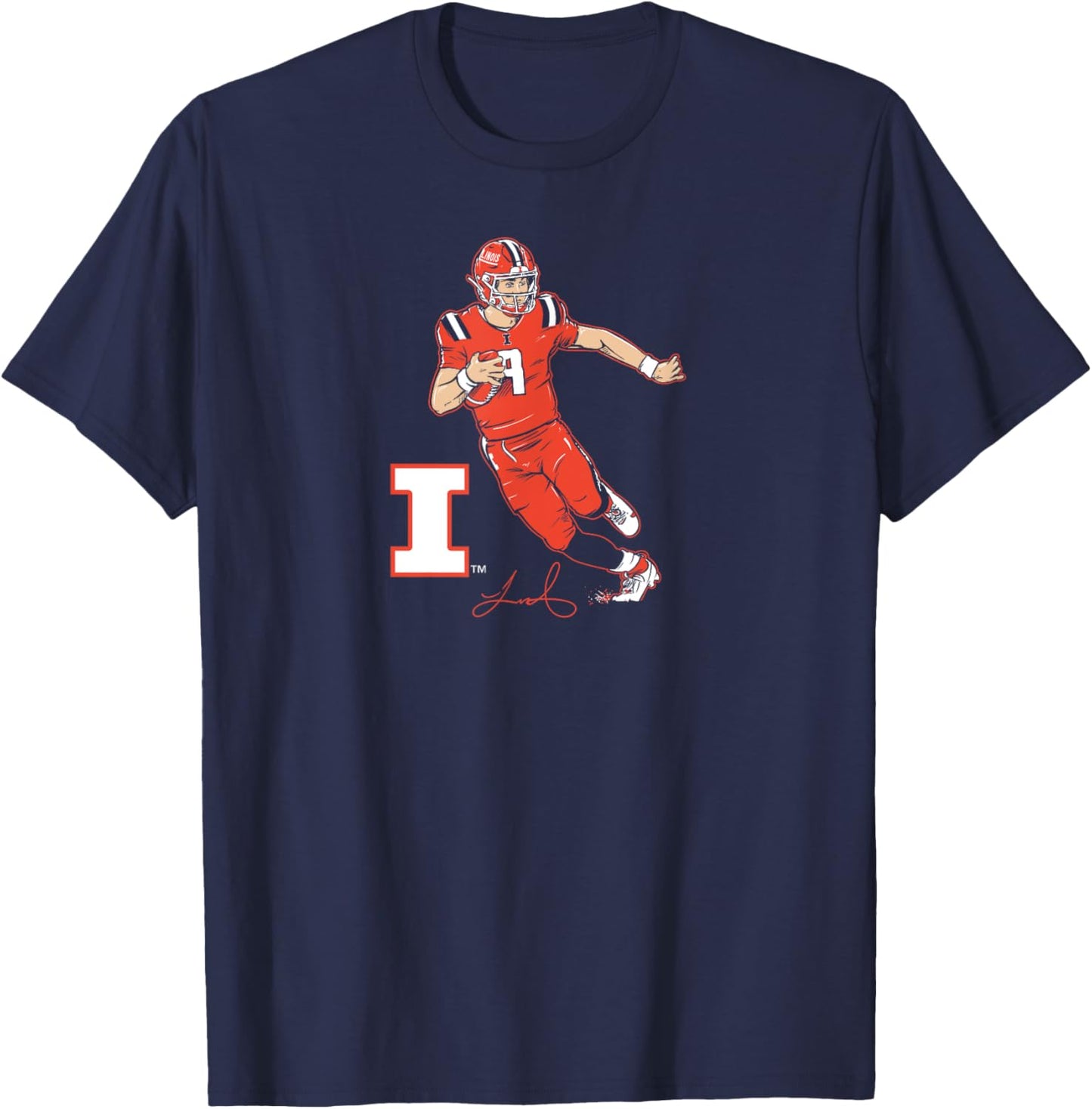 BreakingT Illinois Fighting Illini Luke Altmyer Custom Football Player Blue Small Classic Fit -Adults -Kids T-Shirt - T-Shirt | Navy
