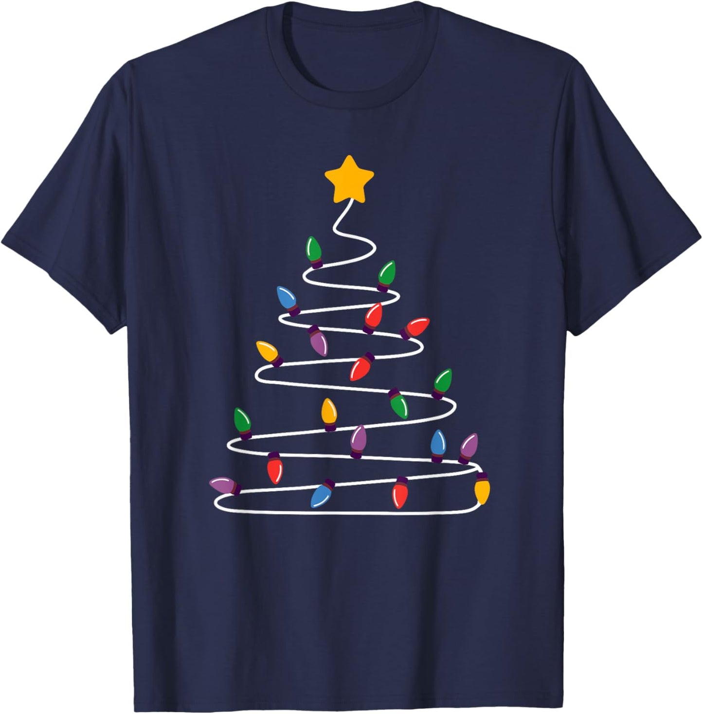 Christmas Tree Holiday Xmas Merry Christmas Lights T-Shirt - T-Shirt | Navy