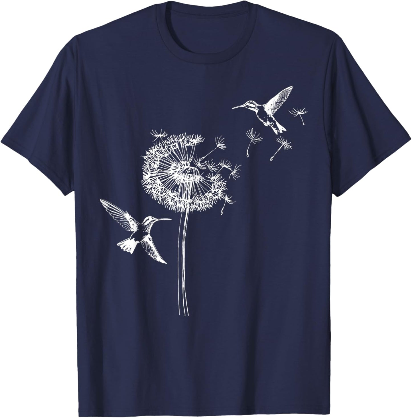 Hummingbird Bird Floral Dandelion Spring Birds Flower T-Shirt - T-Shirt | Navy