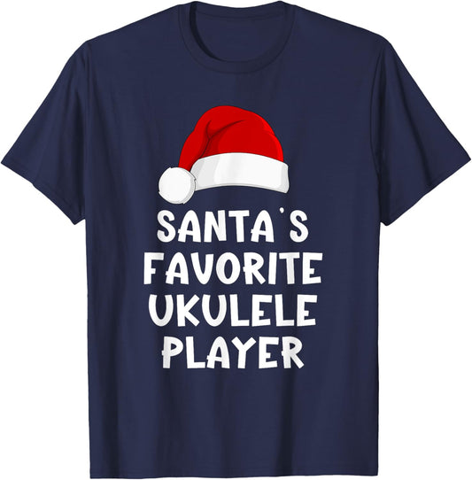 Christmas Santa's Favorite Ukulele Player Funny Xmas Pajama T-Shirt - T-Shirt | Navy