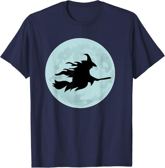 Flying Witch On Broomstick Full Moon Halloween Costume T-Shirt - T-Shirt | Navy