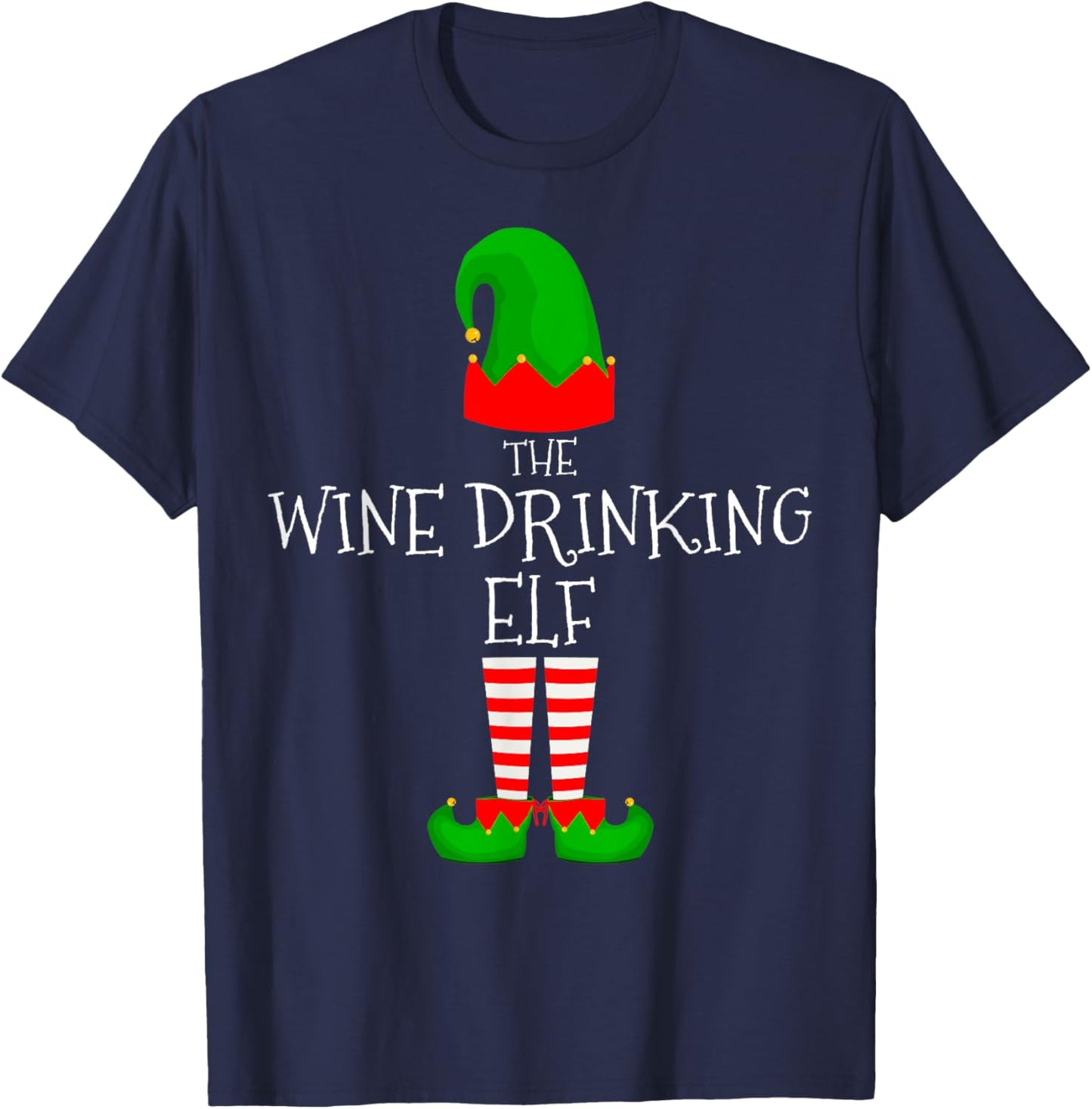 Wine Drinking Elf Family Matching Group Christmas Elves T-Shirt - T-Shirt | Navy
