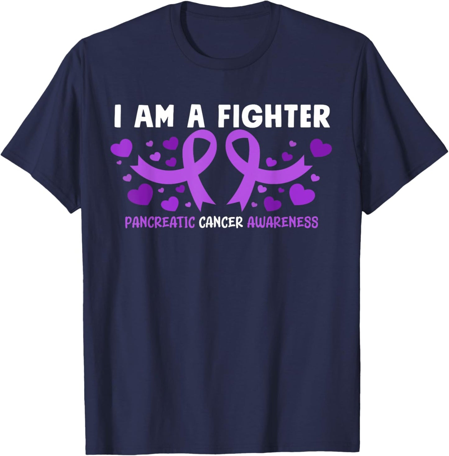 Pancreatic Cancer Awareness Purple Ribbon Heart T-Shirt - T-Shirt | Navy