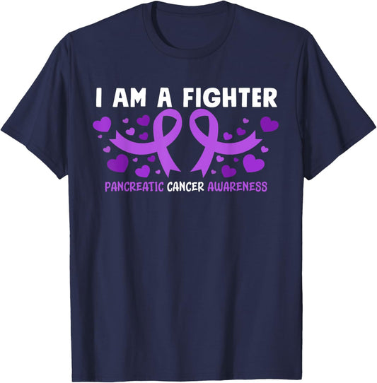 Pancreatic Cancer Awareness Purple Ribbon Heart T-Shirt - T-Shirt | Navy
