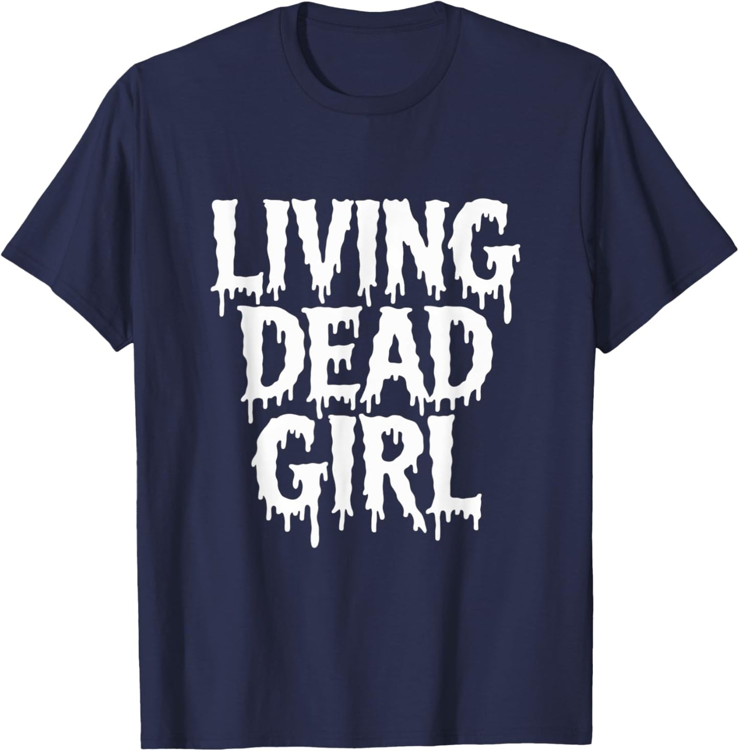 Dripping Blood Zombie Movie Living Dead Girl Halloween T-Shirt - T-Shirt | Navy