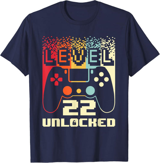 22nd Birthday Level 22 Unlocked Gamer 22 Year Old T-Shirt - T-Shirt | Navy