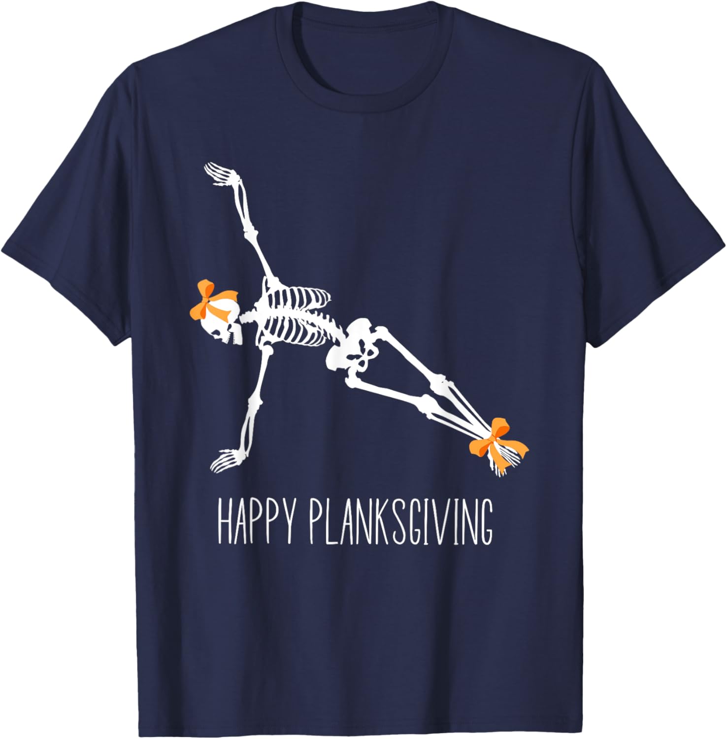 Happy Planksgiving Flowy Yoga Skeleton Thanksgiving Yoga T-Shirt - T-Shirt | Navy