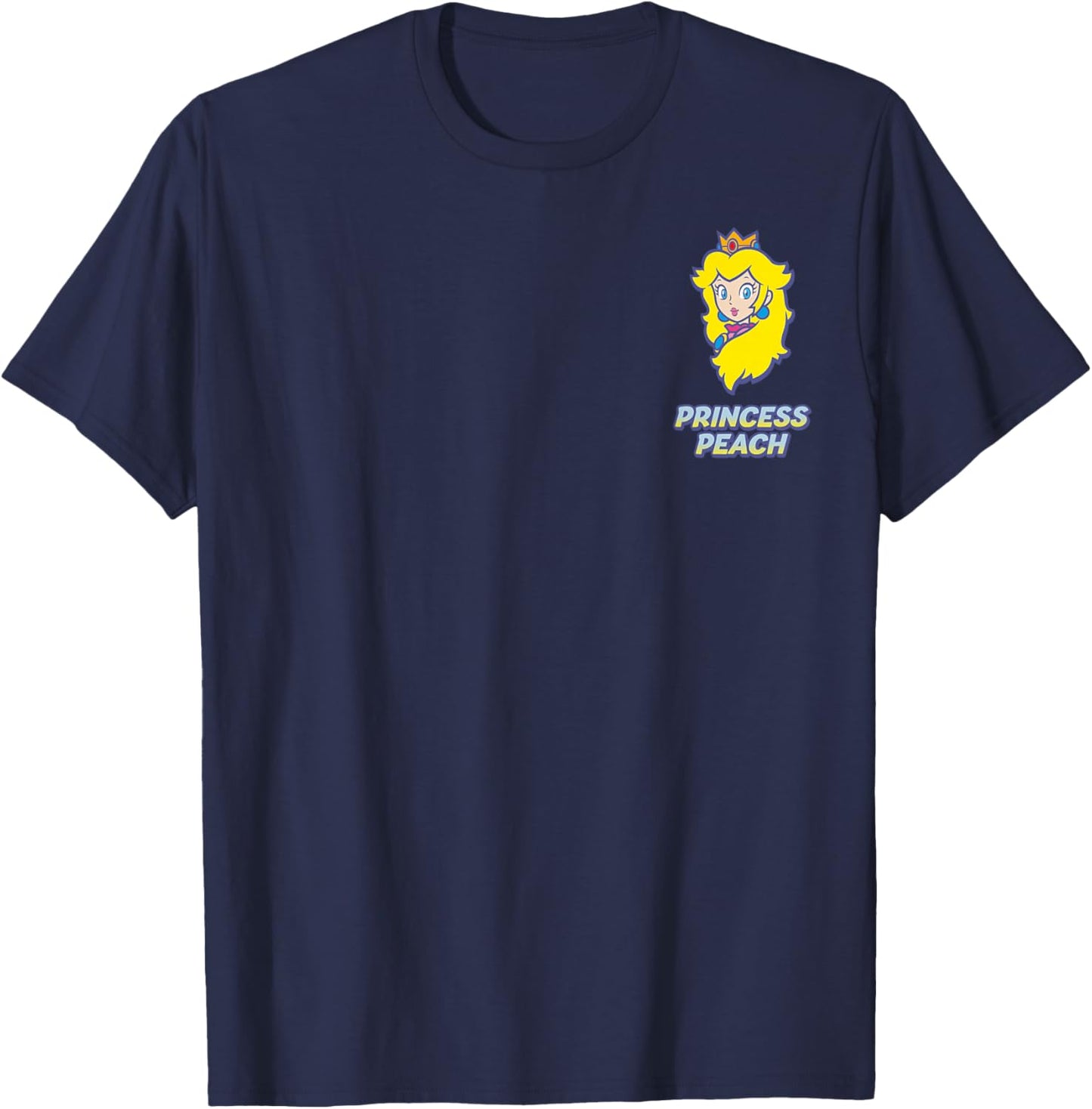 Super Mario Princess Peach Classic Blue Text Faux Pocket T-Shirt - T-Shirt | Navy