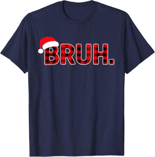 Bruh Funny Christmas Plaid Teens Boys Men Xmas Pajamas T-Shirt - T-Shirt | Navy