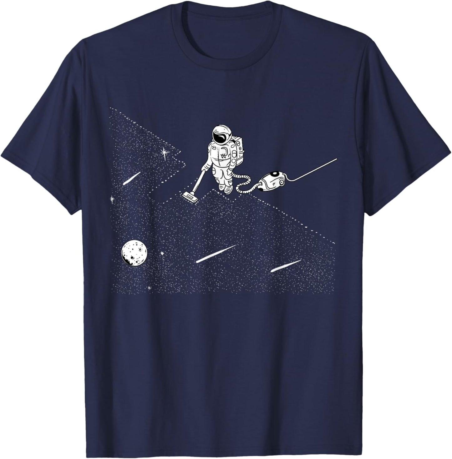 Astronaut Vacuuming the Stars to Clean Up the Space Universe T-Shirt - T-Shirt | Navy