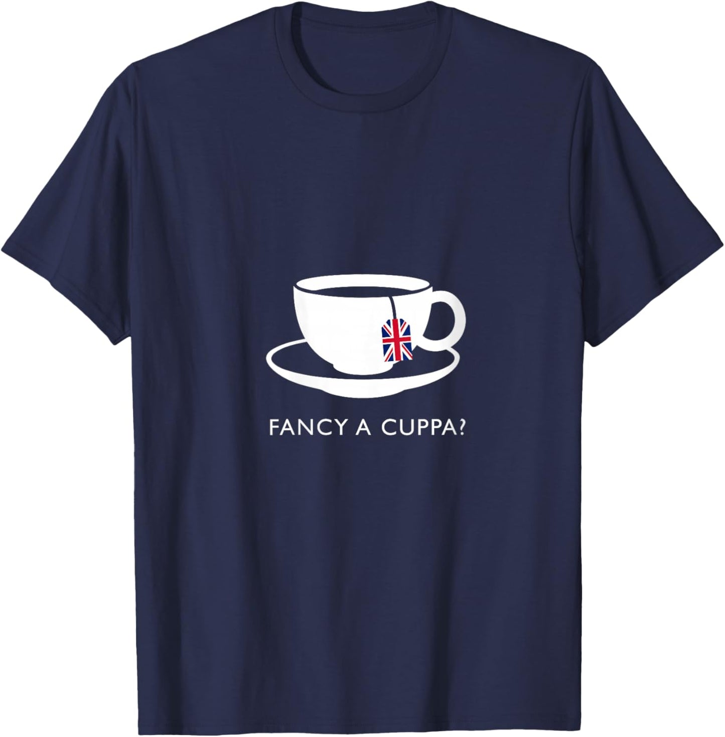 Fancy A Cuppa? English Tea Souvenir Quote V-Neck T-Shirt - T-Shirt | Navy