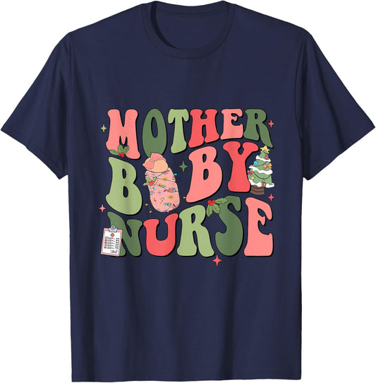 Labor and Delivery L&D Nurse Costume Mother Baby Nurse Appreciation Postpartum Team Nursing Xmas T-Shirt - T-Shirt | Navy