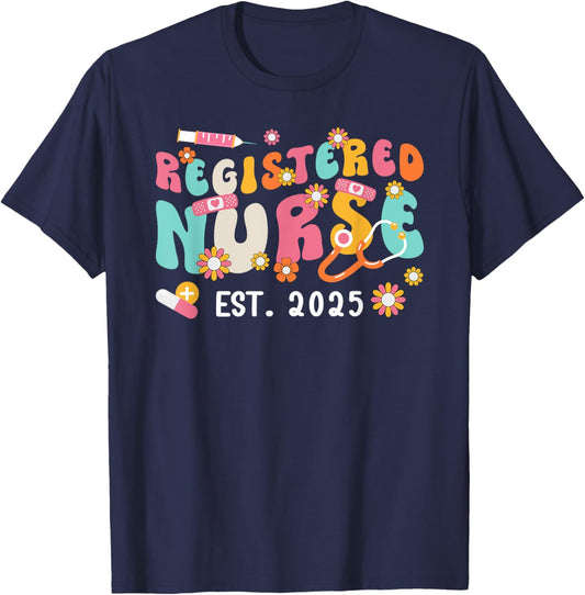 Groovy Registered Nurse 2025 RN Graduation RN Graduate 2025 T-Shirt - T-Shirt | Navy