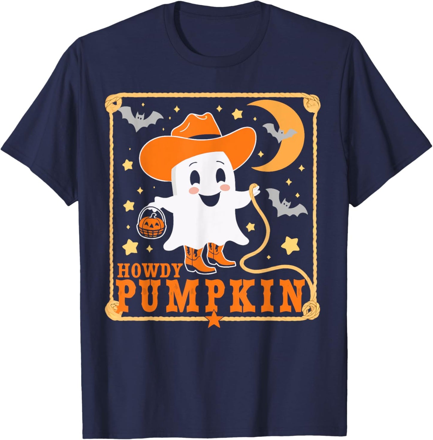 Retro Howdy Pumpkin Western Halloween Cowboy Costume T-Shirt - T-Shirt | Navy