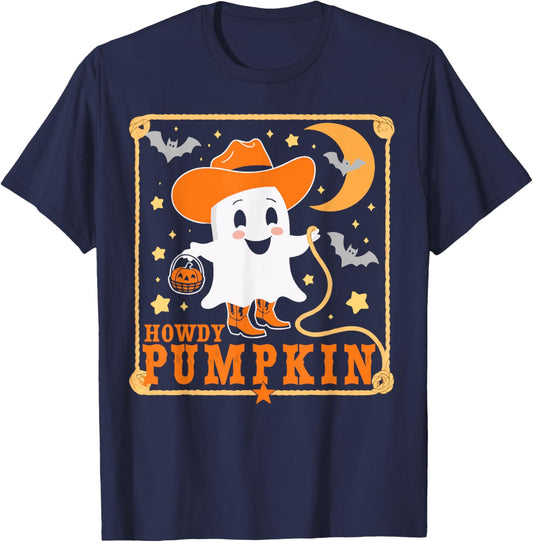 Retro Howdy Pumpkin Western Halloween Cowboy Costume T-Shirt - T-Shirt | Navy