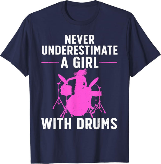 Funny Drummer Art For Girls Women Drumming Drum Set Drummer T-Shirt - T-Shirt | Navy