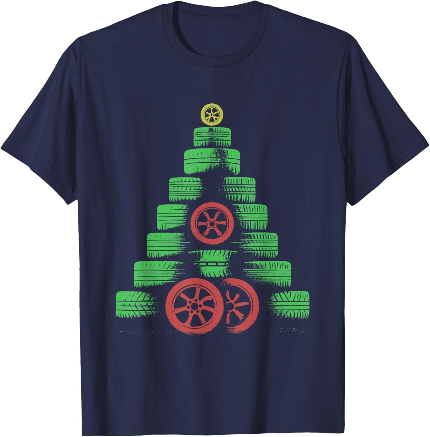 Tires Christmas Tree - Funny Car Mechanic Christmas Lover T-Shirt - T-Shirt | Navy
