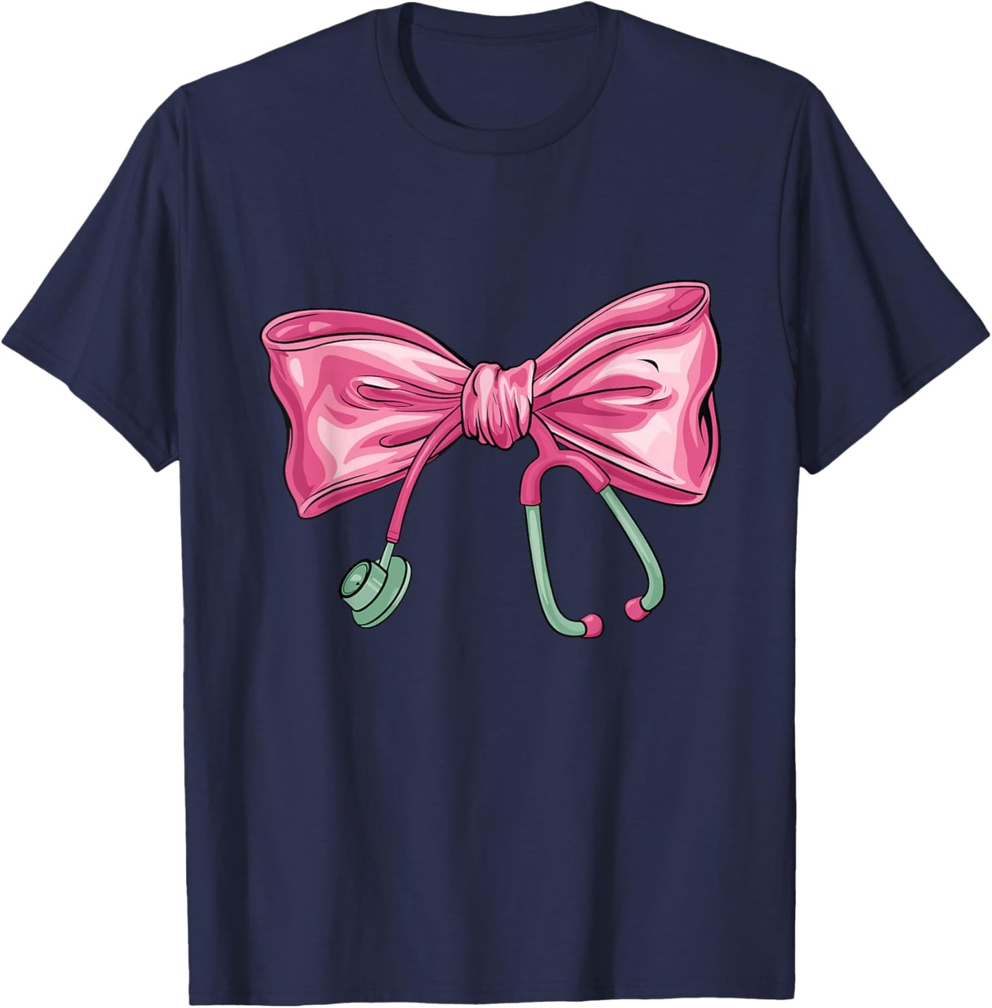 Pink Nurse Coquette Bow Stethoscope Nursing Medical Doctor T-Shirt - T-Shirt | Navy