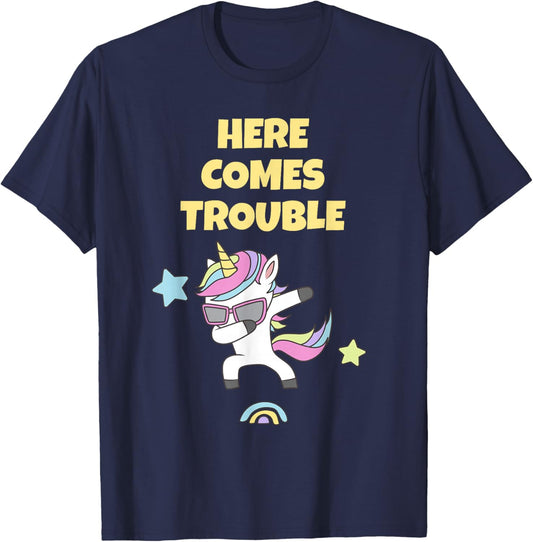 Here Comes Trouble Funny Troublemaker Toddler & Adults T-Shirt - T-Shirt | Navy
