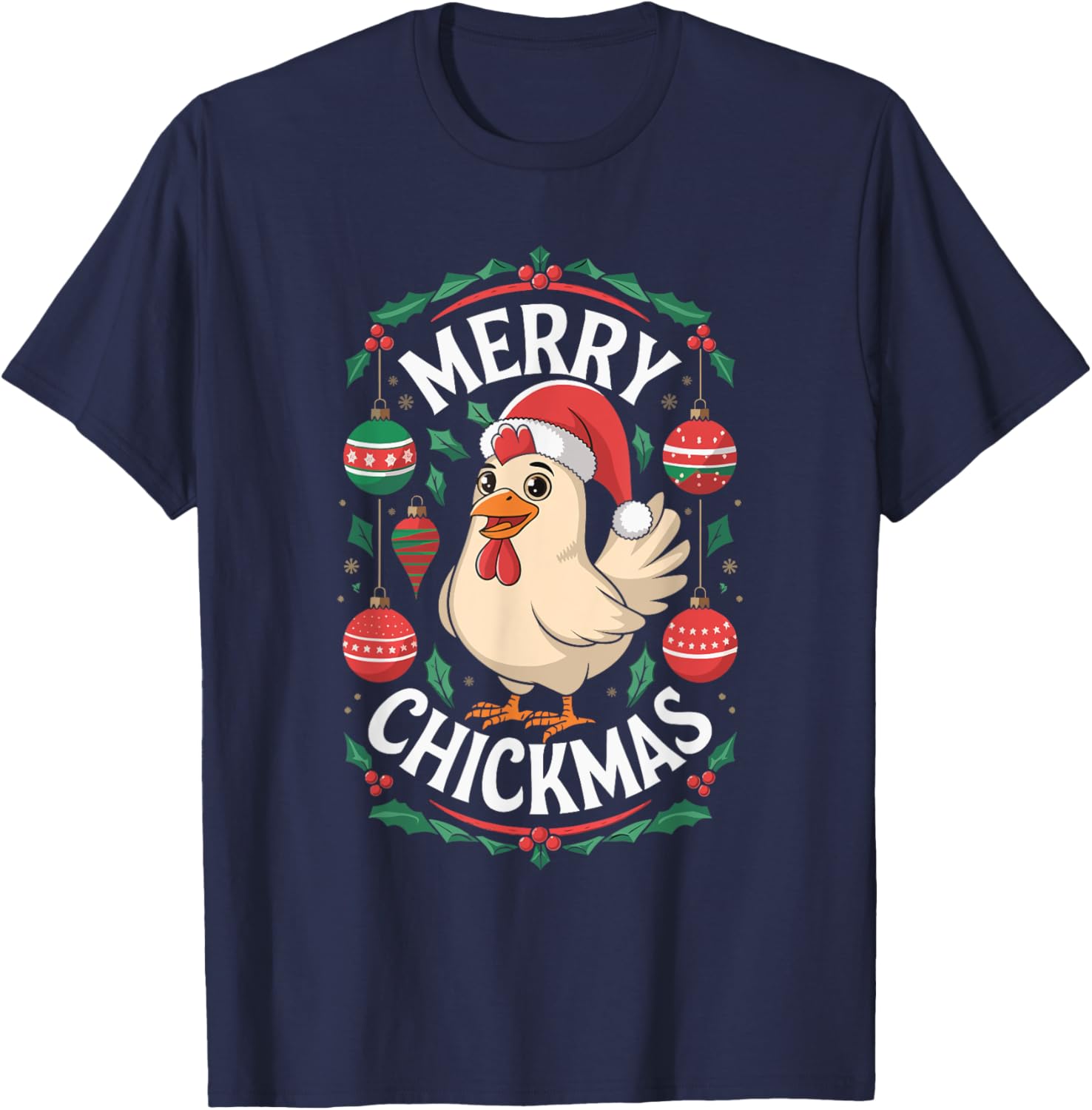 Merry Chickmas Christmas Chicken T-Shirt - T-Shirt | Navy