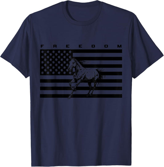 American Flag Horseback Riding Apparel - Horse T-Shirt - T-Shirt | Navy