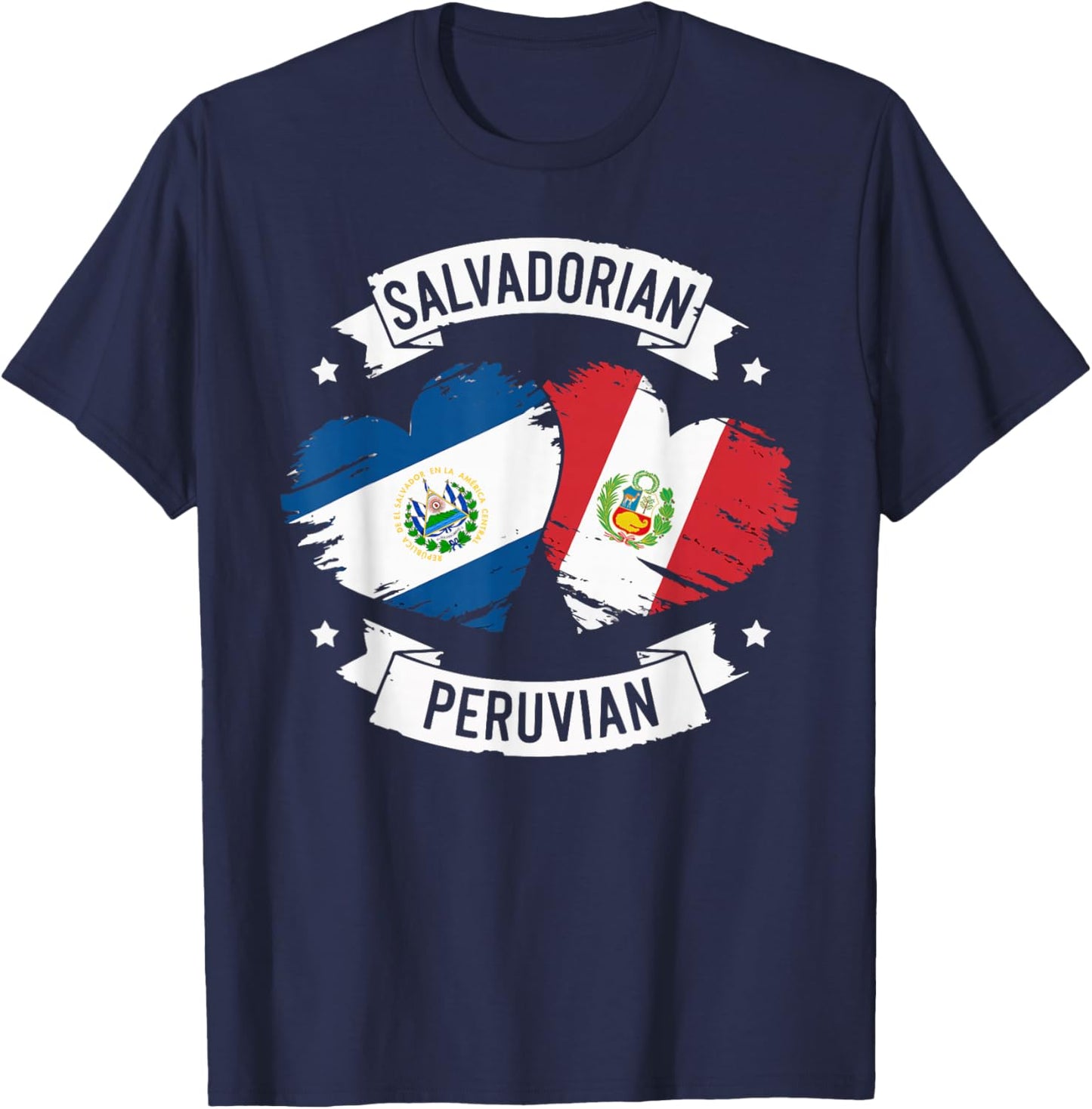 Half Salvadorian Half Peruvian Peru Flag El Salvador T-Shirt - T-Shirt | Navy