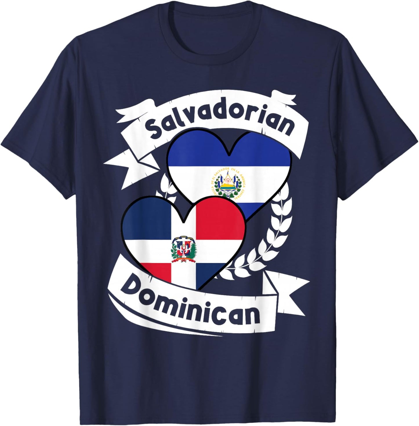 Salvadorian Dominican Heart Flags El Salvador Dominican T-Shirt - T-Shirt | Navy
