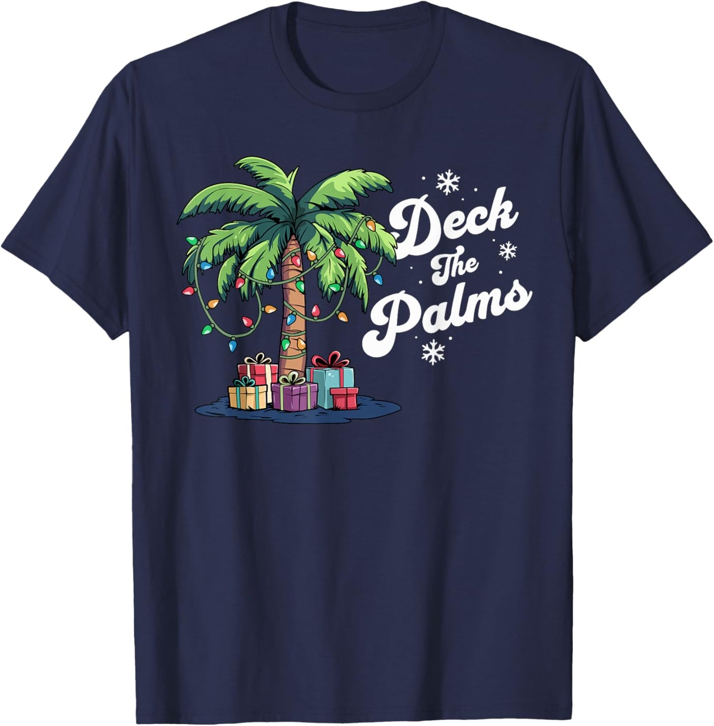 Deck The Palms Beach Vacation Palm Tree Tropical Christmas T-Shirt - T-Shirt | Navy
