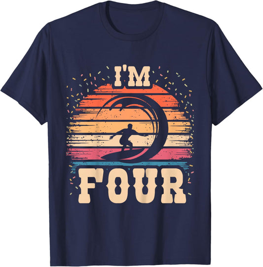 Surfing 4 Year Old Birthday Boy Girl 4th Surfboard Birthday T-Shirt - T-Shirt | Navy