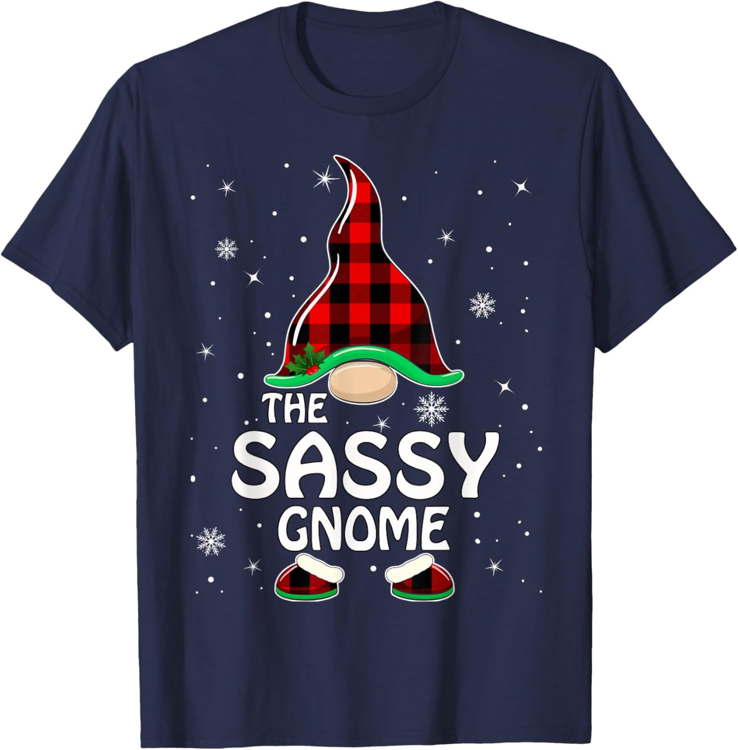 Sassy Gnome Buffalo Plaid Matching Family Christmas Pajama T-Shirt - T-Shirt | Navy