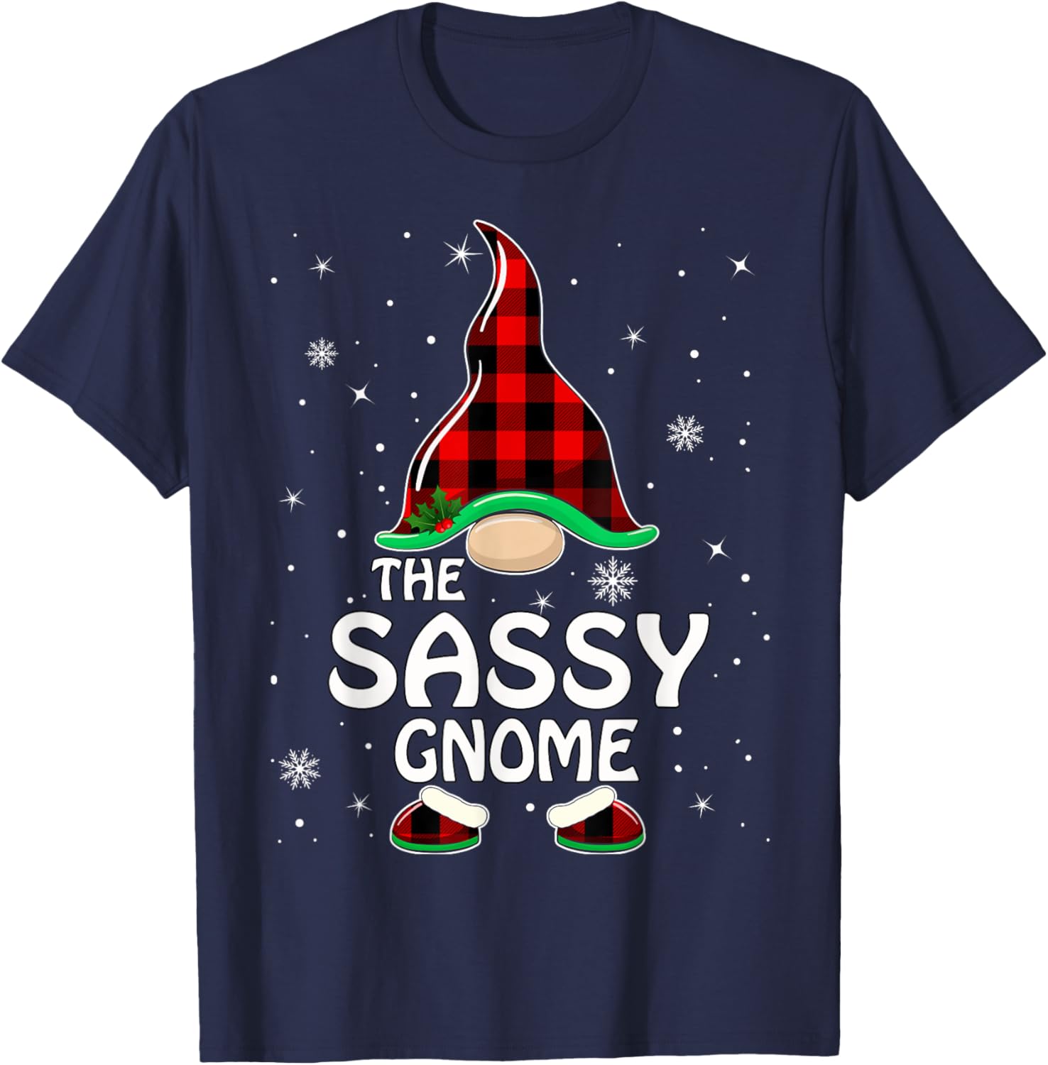 Sassy Gnome Buffalo Plaid Matching Family Christmas Pajama T-Shirt - T-Shirt | Navy