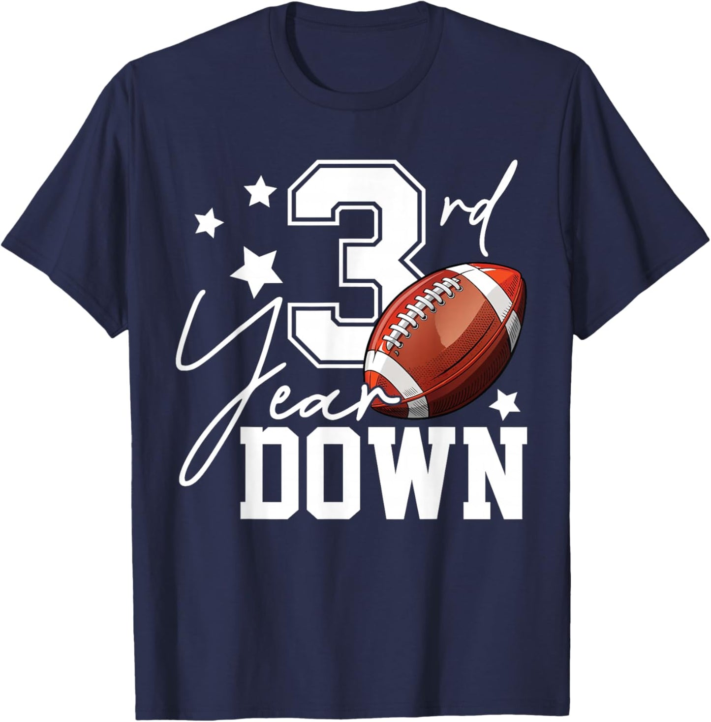3rd Year Down Football Lover Third Birthday Boy Party T-Shirt - T-Shirt | Navy