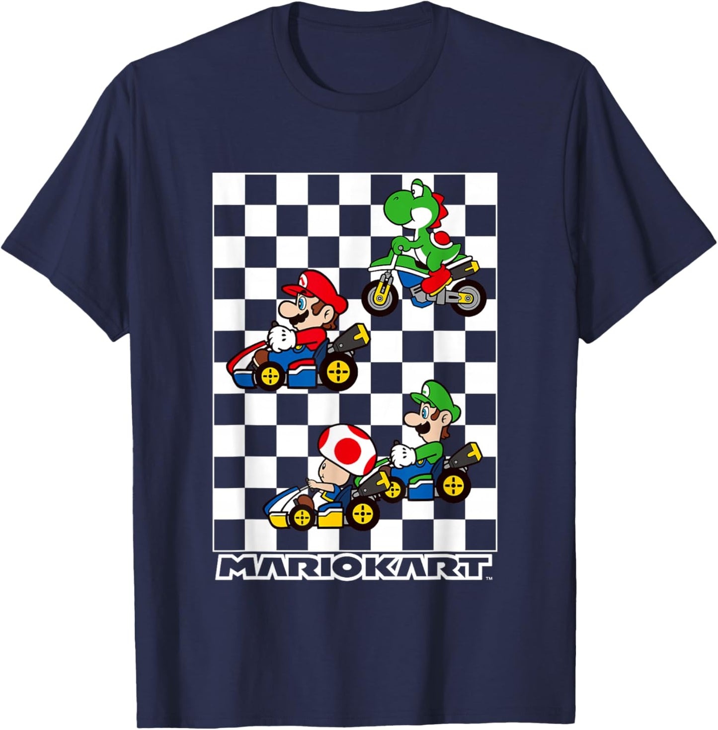 Mario Kart Racing Big Nintendo 4 Character Portrait T-Shirt - T-Shirt | Navy