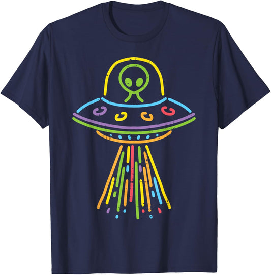 Colorful Alien Ufo Lines Cute Toddler Girls Boys Kids Women T-Shirt - T-Shirt | Navy