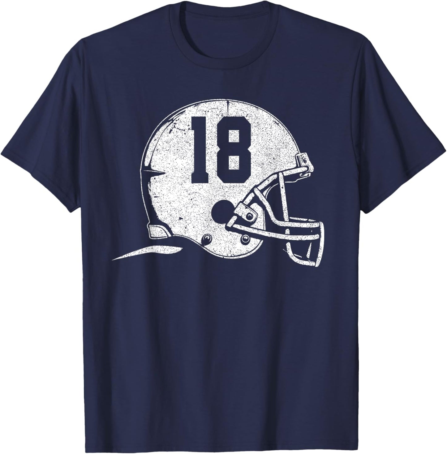 Number 18 Football Helmet Player Fun Number T-Shirt - T-Shirt | Navy