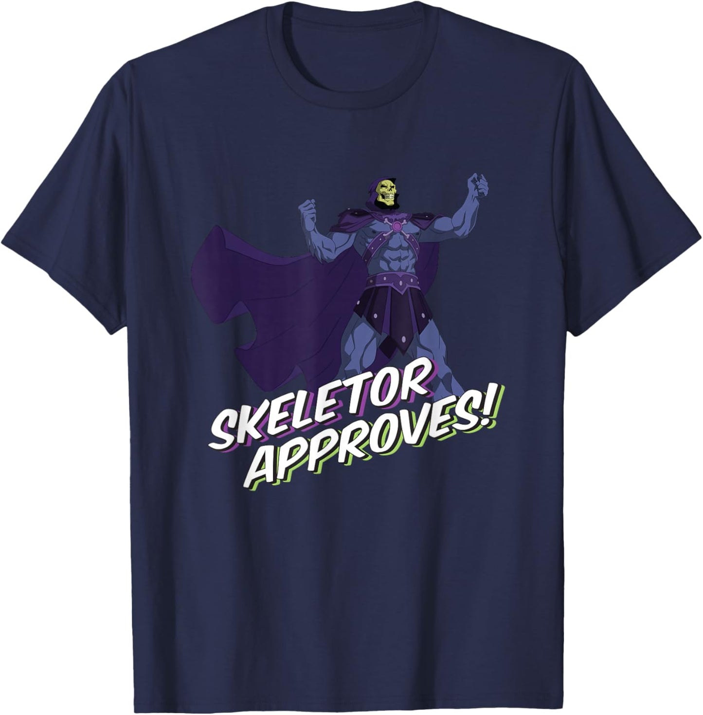 Masters of the Universe Revelation by Mattel - -Adults, Kids - Black - Short Sleeve - Classic Fit - Small - Skeletor Approved T-Shirt - T-Shirt | Navy